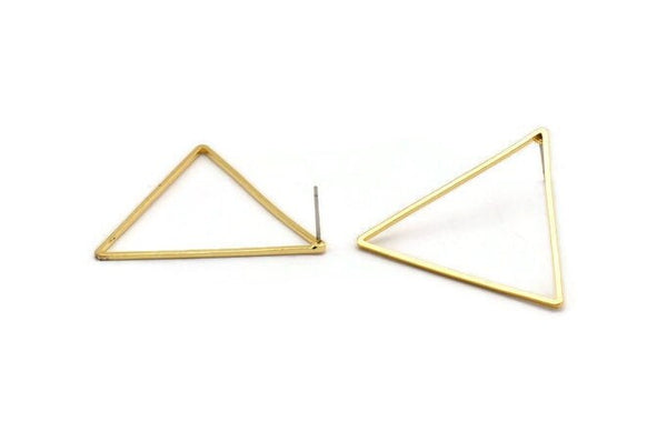 Gold Triangle Earring, 4 Gold Plated Brass Triangle Stud Earrings (37x32x1mm) D1299 A2171