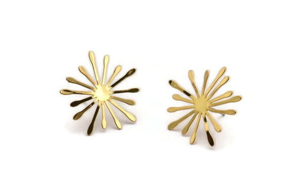 Gold Snowflake Earring, 6 Gold Plated Brass Snowflake Stud Earrings (21x0.30mm) D1664 A1851