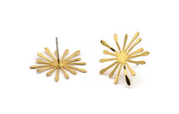 Gold Snowflake Earring, 6 Gold Plated Brass Snowflake Stud Earrings (21x0.30mm) D1664 A1851