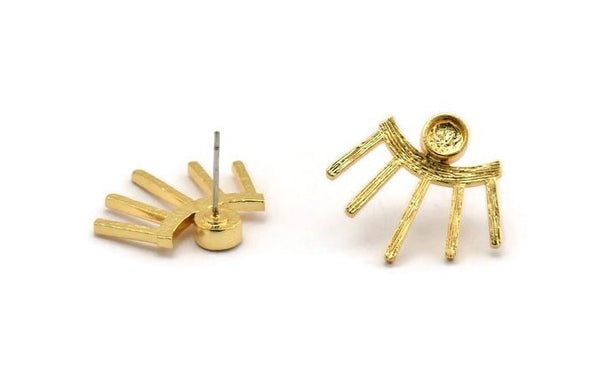 Gold Eye Earring, 2 Gold Plated Brass Eye Stud Earrings - Stone Setting - Pad Size 4mm (20x23x1.5mm) N1703
