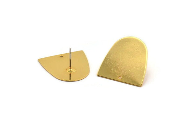 D Shaped Earring, 4 Gold Plated Brass D Shaped Stud Earrings (20x20x0.50mm) D0700 A2203