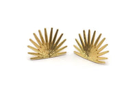 Gold Sun Earring, 2 Gold Plated Brass Sunshine Stud Earrings (38x28mm) N1059