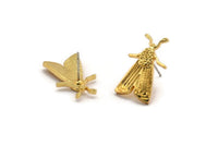 Gold Butterfly Earring, 2 Gold Plated Brass Butterfly Stud Earrings (22x12mm) N1757