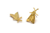 Gold Butterfly Earring, 2 Gold Plated Brass Butterfly Stud Earrings (22x12mm) N1757