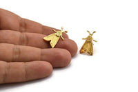 Gold Butterfly Earring, 2 Gold Plated Brass Butterfly Stud Earrings (22x12mm) N1757