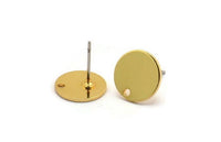 Gold Round Earring, 4 Gold Plated Brass Round Stud Earrings With 1 Hole (11x0.80mm) M02556 A0071