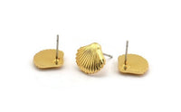 Gold Shell Earring, 2 Gold Plated Brass Sea Shell Stud Earrings, Findings (13x11x2mm) D994 A1225
