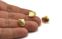Gold Shell Earring, 2 Gold Plated Brass Sea Shell Stud Earrings, Findings (13x11x2mm) D994 A1225