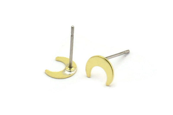 Brass Moon Earring, 12 Textured Raw Brass Tiny Crescent Moon Stud Earrings (7x6x0.50mm) M01824 A5809