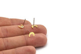 Brass Moon Earring, 12 Textured Raw Brass Tiny Crescent Moon Stud Earrings (7x6x0.50mm) M01824 A5809