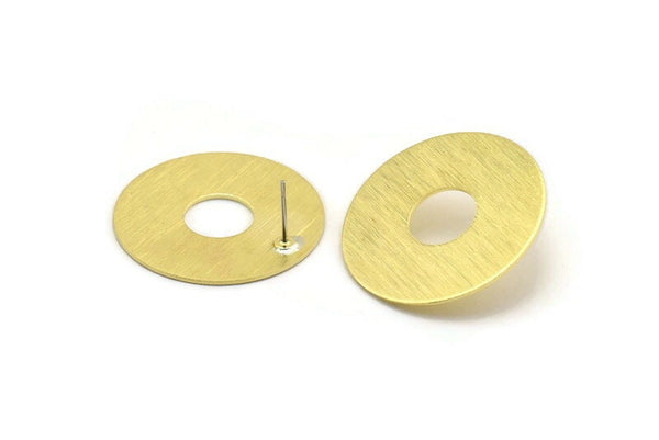 Brass Round Earring, 2 Textured Raw Brass Round Earring Studs (30x0.80mm) M02648