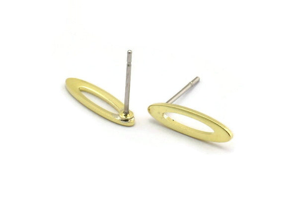 Brass Marquise Earring, 12 Raw Brass Marquise Stud Earrings (14x4x0.80mm) M02576