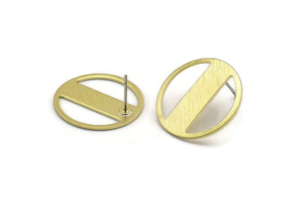 Brass Round Earring, 4 Textured Raw Brass Round Earring Studs (22x0.80mm) M02943