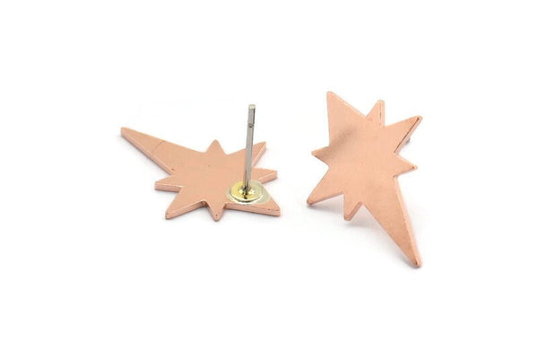 Copper North Star Earring, 6 Raw Copper Pole Star Stud Earrings (20x15x0.80mm) M02794