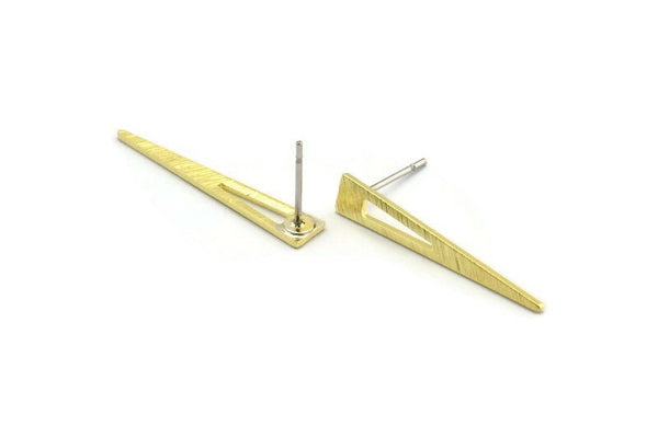 Brass Triangle Earring, 12 Textured Raw Brass Tiny Triangle Stud Earrings (26x4.5x0.80mm) M02501
