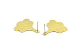 Brass Leaf Earring, 4 Hammered Raw Brass Leaf Stud Earrings (25x21x0.80mm) M03317