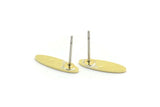 Brass Oval Earring, 12 Hammered Raw Brass Oval Shaped Stud Earrings (14x4x0.80mm) M02812