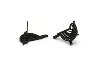 Black Bird Earring, 4 Oxidized Black Plated Brass Bird Stud Earrings (13x20x1.3mm) N1755 Q0482