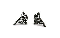 Black Bird Earring, 4 Oxidized Black Plated Brass Bird Stud Earrings (13x20x1.3mm) N1755 Q0482