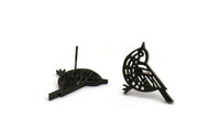 Black Bird Earring, 4 Oxidized Black Plated Brass Bird Stud Earrings (13x20x1.3mm) N1755 Q0482