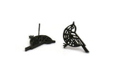 Black Bird Earring, 4 Oxidized Black Plated Brass Bird Stud Earrings (13x20x1.3mm) N1755 Q0482