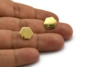 Gold Hexagon Earring, 4 Gold Plated Brass Hexagon Stud Earrings With 1 Hole (11x1mm) D0714 A1940
