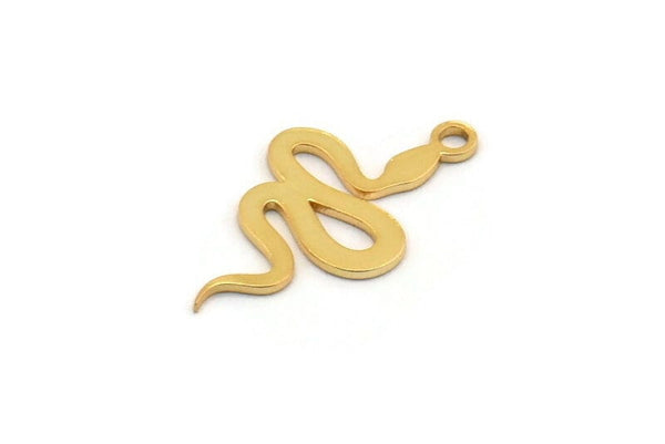 Gold Snake Charm, 10 Gold Plated Brass Snake Shaped Charms With 1 Loop, Pendants, Findings (19x11x0.60mm) A4090