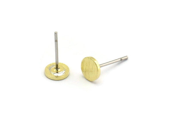 Brass Round Earring, 12 Textured Raw Brass Round Earring Studs (5.5x0.80mm) M01813
