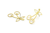 Brass Fruit Earring, 8 Raw Brass Cherry Shaped Stud Earrings (29x21x0.60mm) A5785