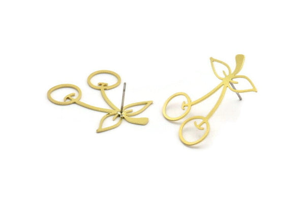 Brass Fruit Earring, 8 Raw Brass Cherry Shaped Stud Earrings (29x21x0.60mm) A5785
