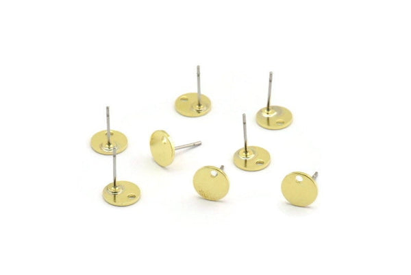 Brass Cabochon Earring, 12 Raw Brass Cabochon Stud Earrings With 1 Hole (8x0.80mm) M045 A5739