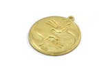 Brass Round Charm, Raw Brass Round Charm With 1 Loop, Yin Yang Findings, Cat Findings (29x26.5x1.5mm) N2222