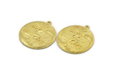 Brass Round Charm, Raw Brass Round Charm With 1 Loop, Yin Yang Findings, Cat Findings (29x26.5x1.5mm) N2222