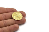 Brass Round Charm, Raw Brass Round Charm With 1 Loop, Yin Yang Findings, Cat Findings (29x26.5x1.5mm) N2222