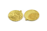 Brass Round Charm, Raw Brass Round Charm With 1 Loop, Tree Findings, Leaf Findings (28.5x26x1.5mm) N2216