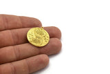 Brass Round Charm, Raw Brass Round Charm With 1 Loop, Tree Findings, Leaf Findings (28.5x26x1.5mm) N2216