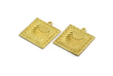 Brass Square Charm, Raw Brass Square Charm With 1 Loop, Sun Findings, Sun Rising Findings, Sunshine Findings (25x22.5x1.4m) N2273