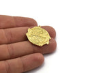 Brass Round Charm, Raw Brass Mountain And Tree Charm With 1 Loop, Sun Charms, Crescent Moon Charms, Findings (29x28x1.5mm) N2263