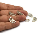 Silver Semi Circle, 12 Antique Silver Plated Brass Semi Circle Charms With 1 Hole, Earrings, Findings (19x10x0.40mm) F110