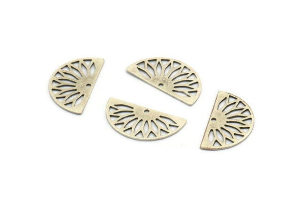 Silver Semi Circle, 12 Antique Silver Plated Brass Semi Circle Charms With 1 Hole, Earrings, Findings (19x10x0.40mm) F110