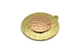 Brass Round Charm, Raw Brass And Raw Copper Round Charm With 1 Loop, Copper Charms, Mixed Material Findings (27x24.5x3.5mm) N2213
