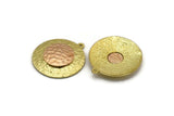 Brass Round Charm, Raw Brass And Raw Copper Round Charm With 1 Loop, Copper Charms, Mixed Material Findings (27x24.5x3.5mm) N2213