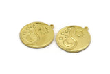 Brass Round Charm, Raw Brass Round Charm With 1 Loop, Yin Yang Findings, Sun Charms, Crescent Moon Charms (28x25x1.5mm) N2277