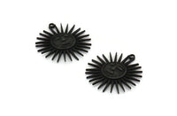 Black Sun Charm, 2 Oxidized Black Plated Brass Sun Charms With 1 Loop, Findings (30x28mm) N1480 H0936