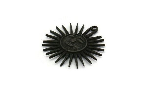 Black Sun Charm, 2 Oxidized Black Plated Brass Sun Charms With 1 Loop, Findings (30x28mm) N1480 H0936