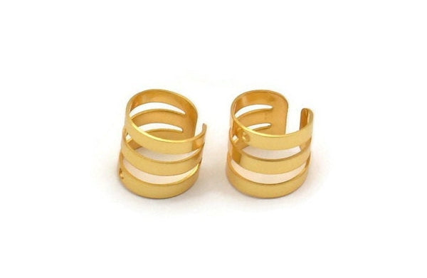 Wide Ear Cuff, 8 Gold Plated Brass Ear Cuffs With One Hole Round  Findings (9mm) Brs 001  D0036
