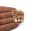 Brass Rectangle Charm, 4 Raw Brass Rising Sun And Mount Patterned Rectangle Shaped Charms With 1 Loop, Findings (42.5x28.5x0.60mm) A6198