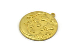 Brass Round Charm, Raw Brass Crescent Moon And Star Charm With 1 Loop, Findings (28x25.5x1.5mm) N2224