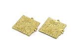Brass Square Charm, Raw Brass Sun And Palm Tree Charm With 1 Loop, Sea Charms, Boat Charms, Findings (26x26x1.5mm) N2231