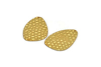 Gold Drop Charm, Hammered Gold Plated Brass Drop Charm With 1 Hole, Finding (37x26x1mm) D1151